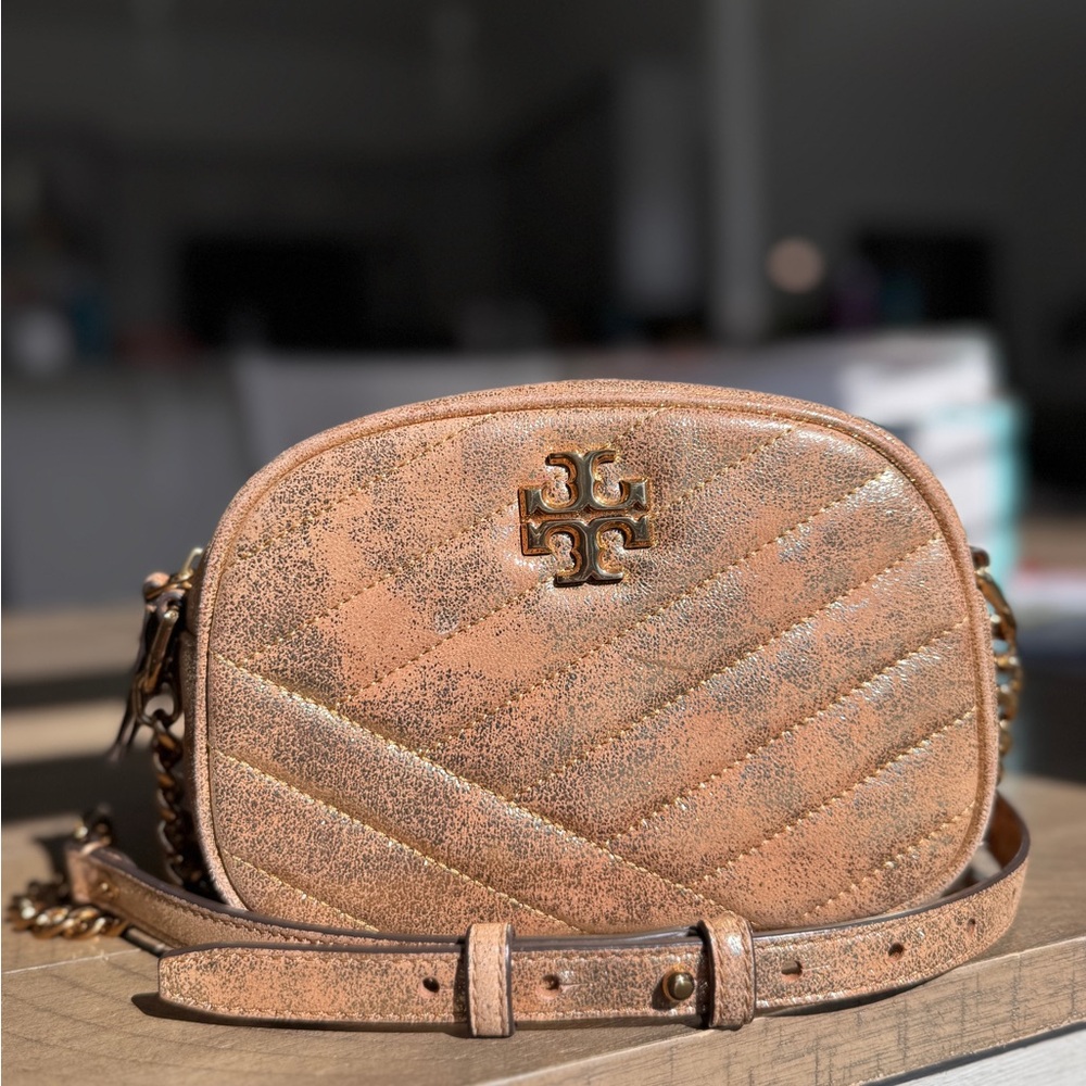 Tory Burch Rose Gold Metallic Quilted Crossbody Bag
